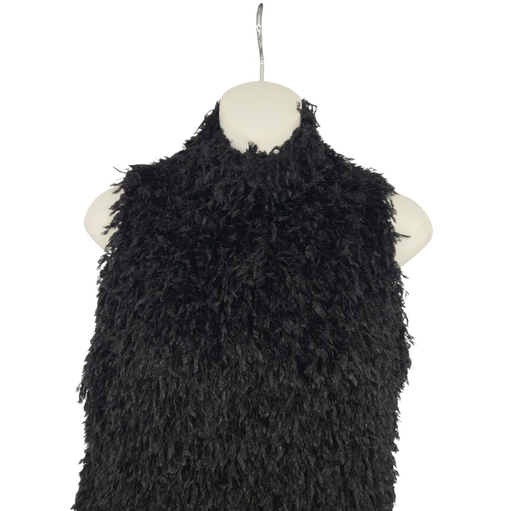 Coucoo Maxi Dress Womens XL Black Shaggy Feather Boa Mock Neck Sleeveless Gown - Picture 4 of 13